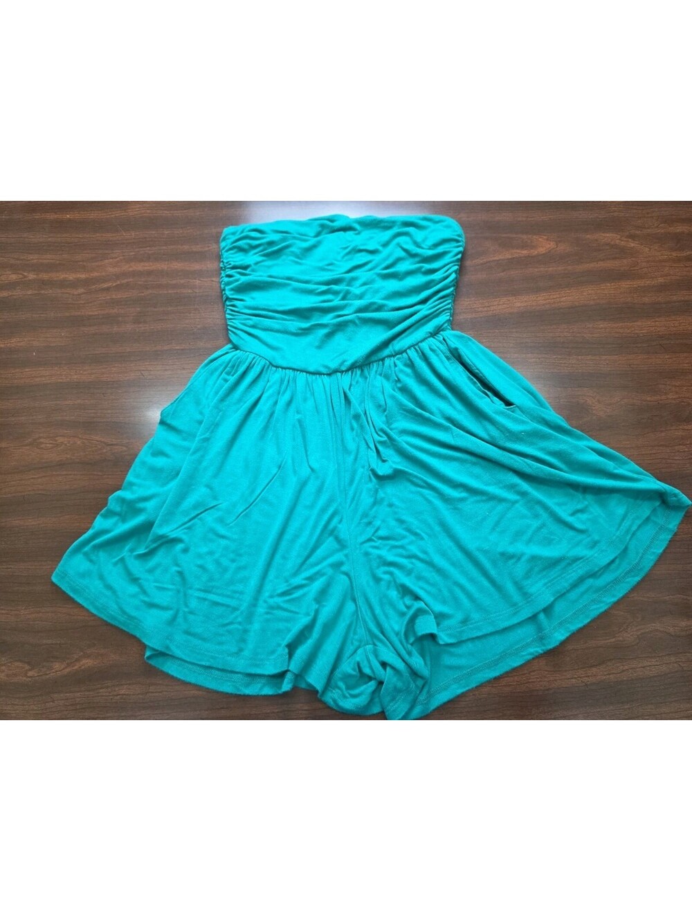 Zenana Emerald Green Romper Shorts Small Ruched Waist Boho Festival Casual Cute